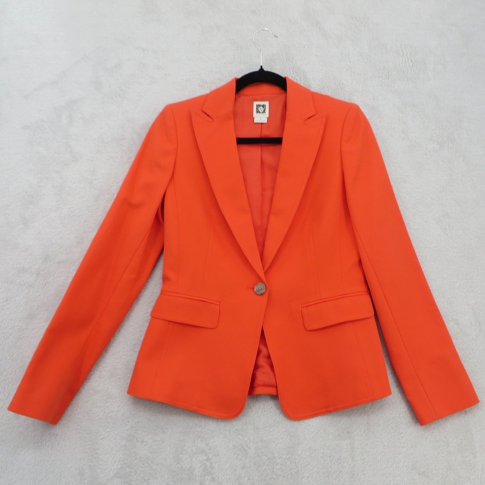 Anne Klein Blazer Womens 2 Orange Cotton Stretch Tailored One Button Jacket